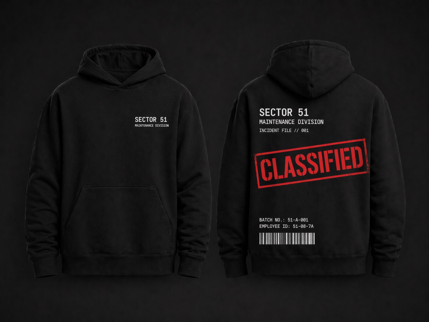 Sector 51 Maintenance Division hoodie front and back